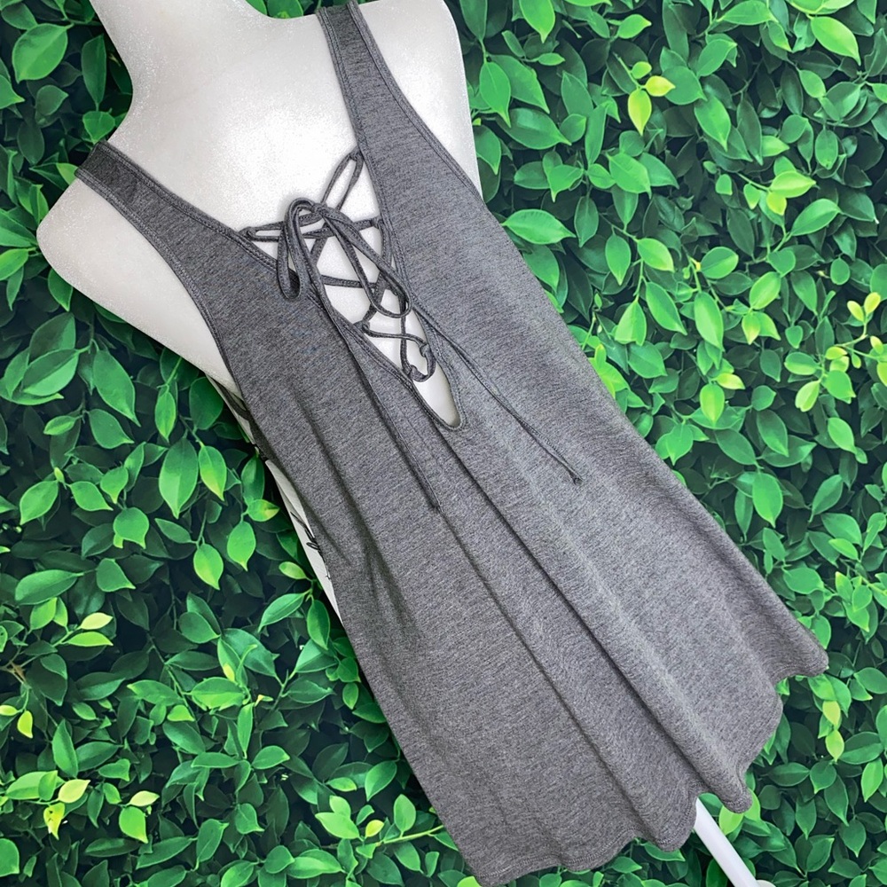 ANTHROPOLOGIE SOURCED MESH TANK TOP W/ BACK CRISSCROSS TIE · SIZE L - Picture 4 of 4